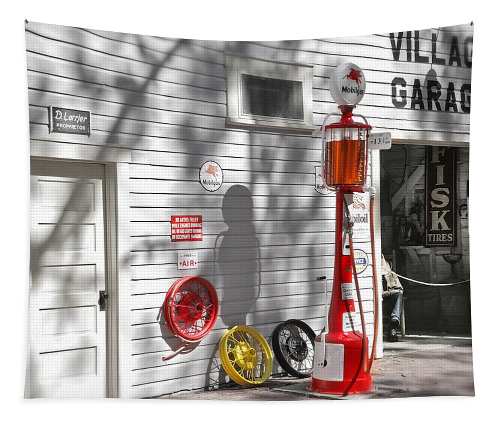 Garage Tapestry featuring the photograph An old village gas station by Mal Bray