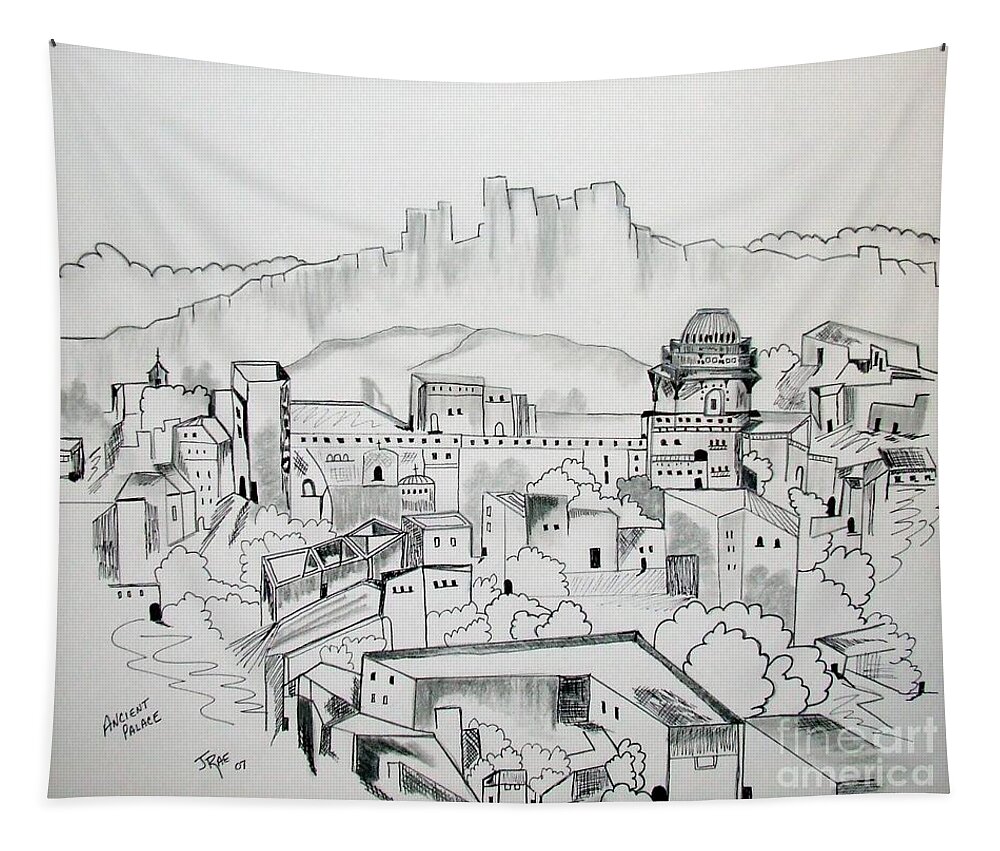 Original Tapestry featuring the drawing Ancient City in Pen and Ink by Janice Pariza