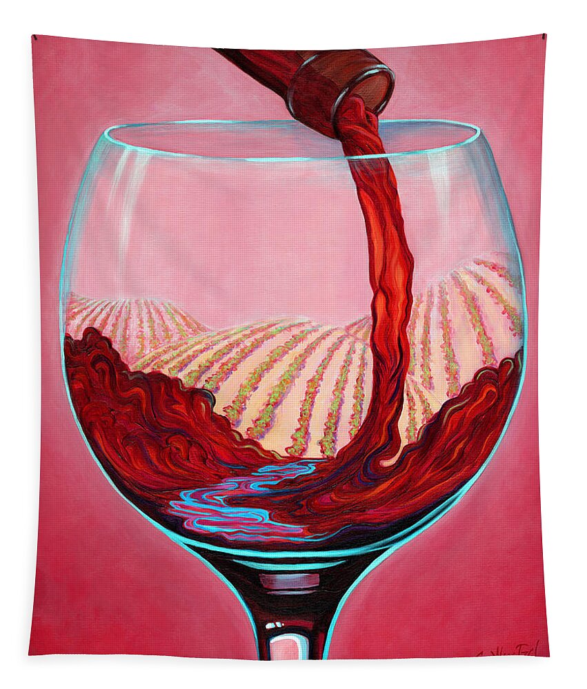 Red Wine Pour Tapestry featuring the painting ...and Let There Be Wine by Sandi Whetzel