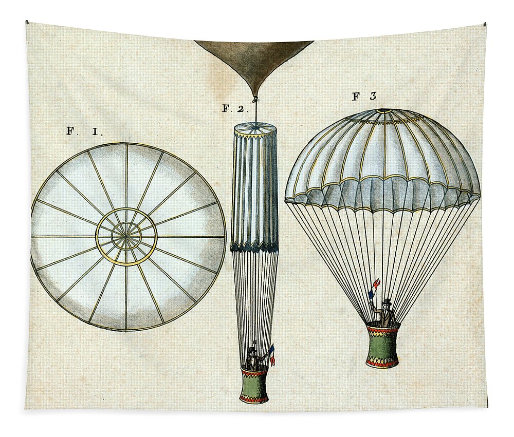 Flight Tapestry featuring the photograph Andre jacques Garnerins Parachute 1797 by Science Source