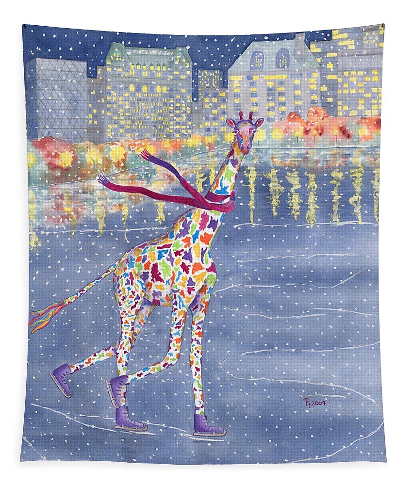 Giraffe Tapestry featuring the painting Annabelle on Ice by Rhonda Leonard