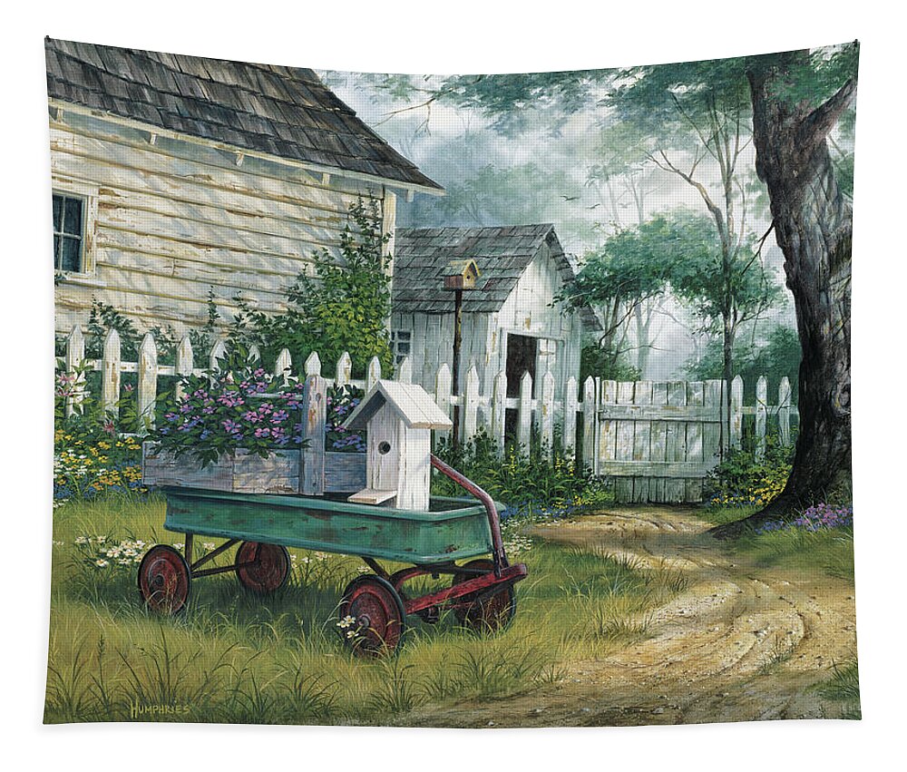 Antique Tapestry featuring the painting Antique Wagon by Michael Humphries