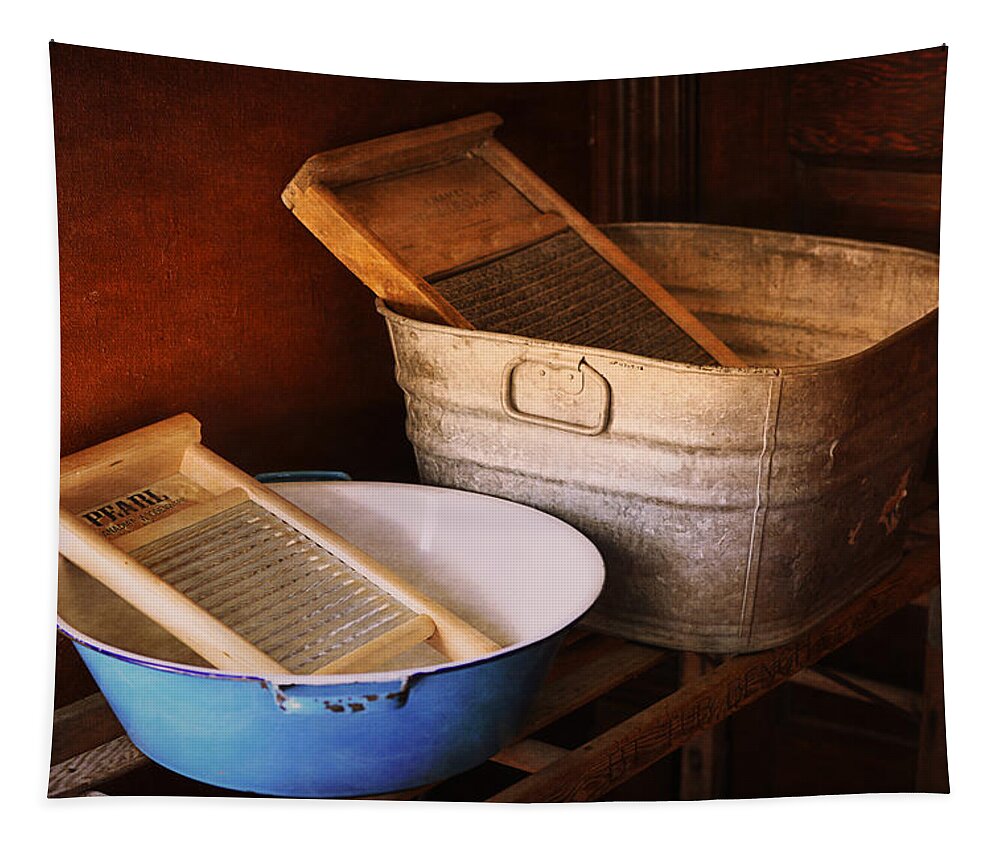 Antique Tapestry featuring the photograph Antique Wash Tubs by Maria Angelica Maira