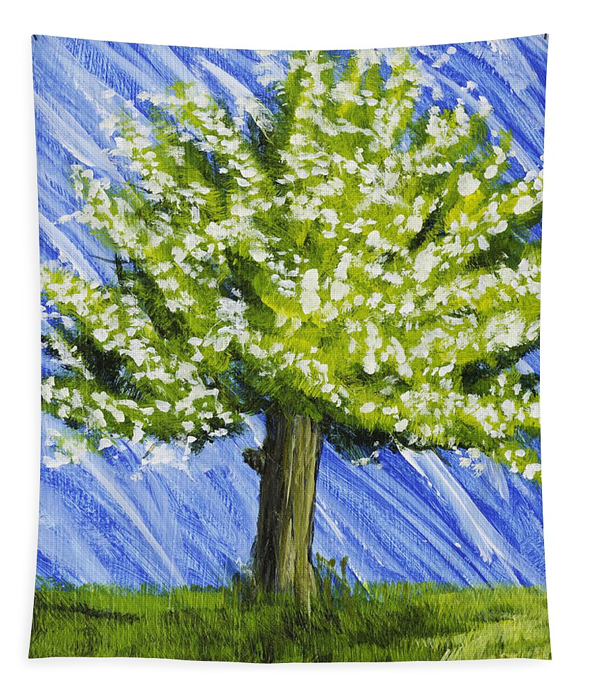 Apple Tree Tapestry featuring the painting Apple tree Painting with White Flowers by Keith Webber Jr