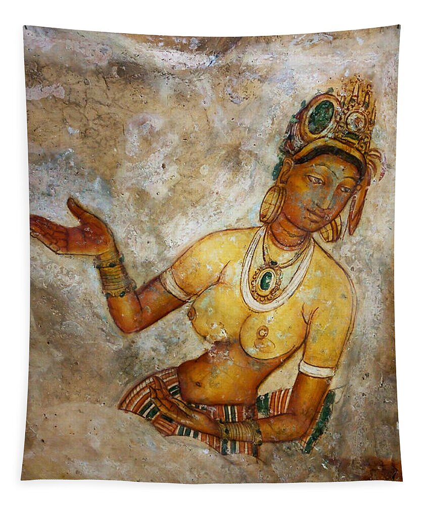 Sri Lanka Tapestry featuring the photograph Apsara. Sigiriya Cave Painting by Jenny Rainbow