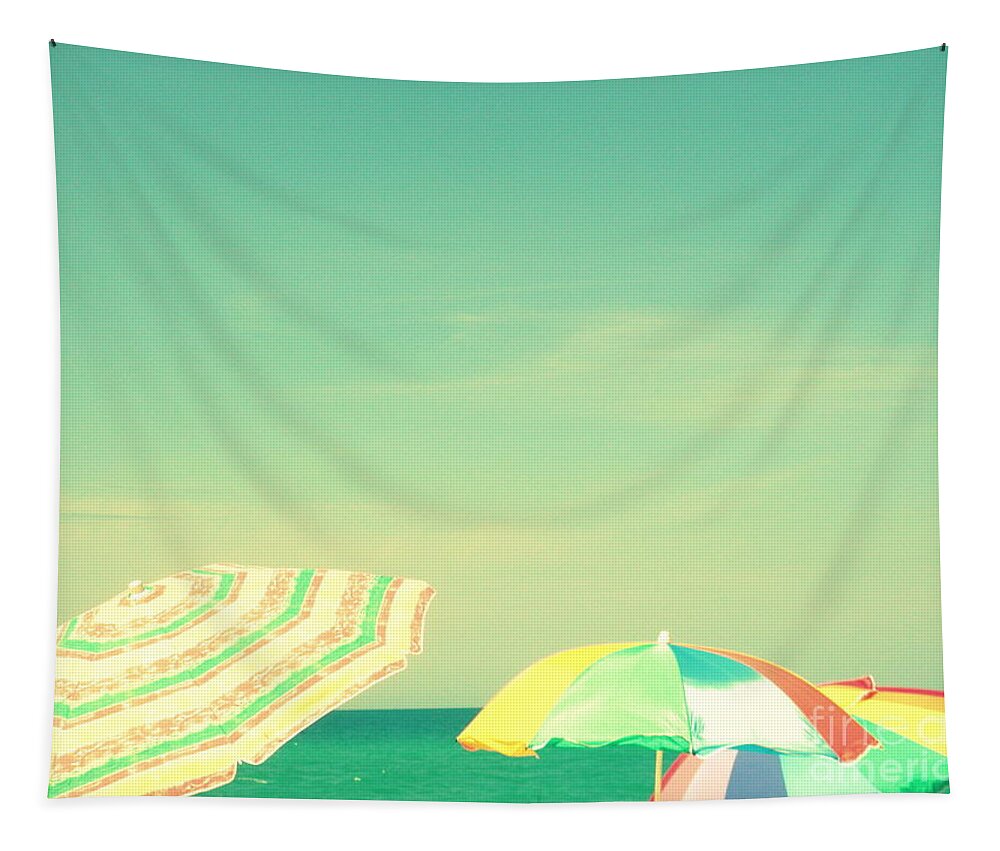 Aqua Tapestry featuring the digital art Aqua Sky with Umbrellas by Valerie Reeves