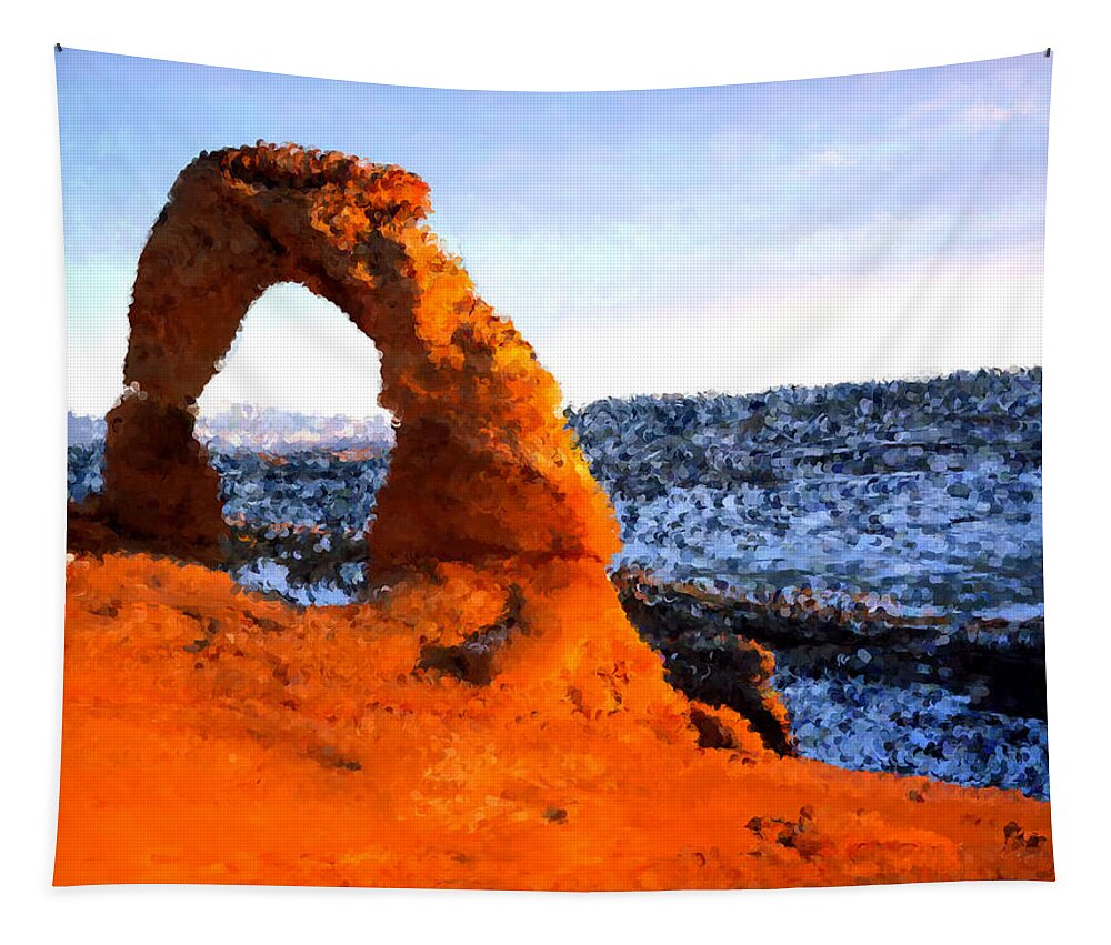 Utah Tapestry featuring the painting Arch in Utah a la Neo-pointillism by Bruce Nutting