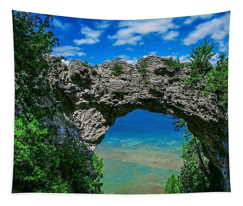 Arch Rock Tapestry featuring the pyrography Arch Rock by Rick Bartrand