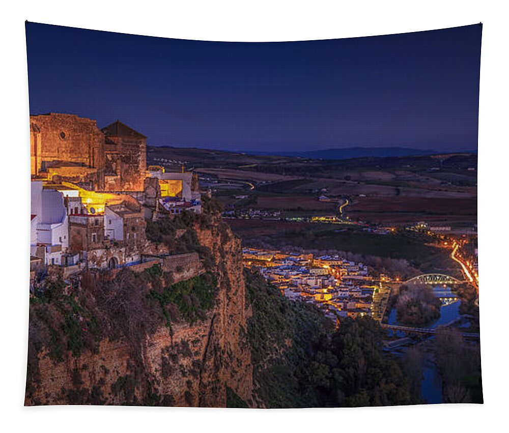 Andalucia Tapestry featuring the photograph Arcos De La Frontera Panorama from Balcon de la Pena Cadiz Spain by Pablo Avanzini