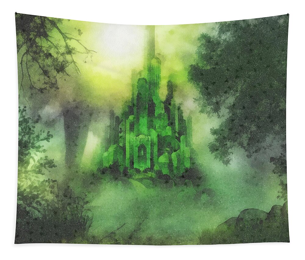 Emerald City Tapestry featuring the painting Arrival to Oz by Mo T