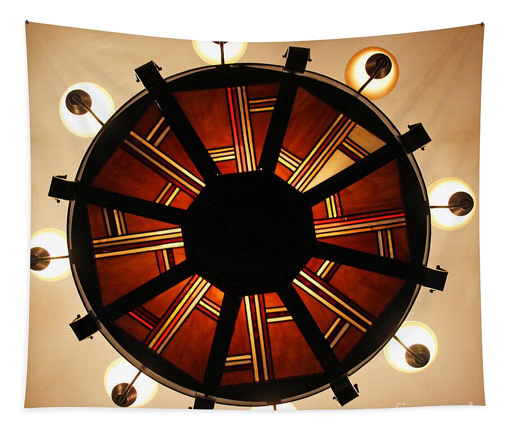 Circle Tapestry featuring the photograph Arts and Crafts Chandelier at Summit Inn by Karen Adams
