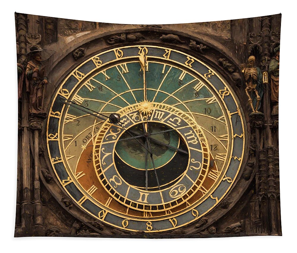 Astronomical Clock Tapestry featuring the photograph Astronomical Clock by Shirley Radabaugh