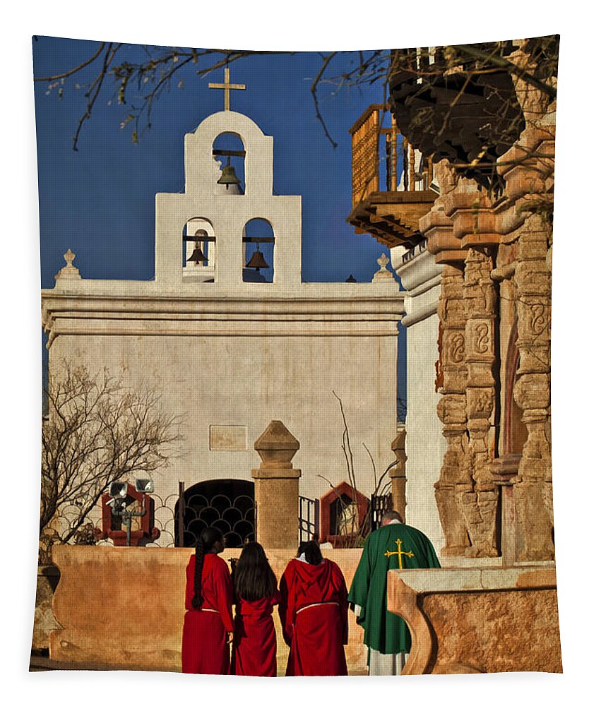 Mission San Javier Del Bac Tapestry featuring the photograph At His Service by Priscilla Burgers