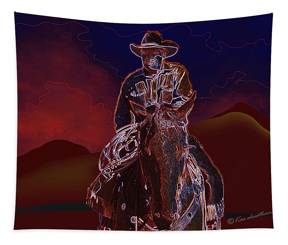Western Scene Tapestry featuring the mixed media At Home On The Range by Kae Cheatham