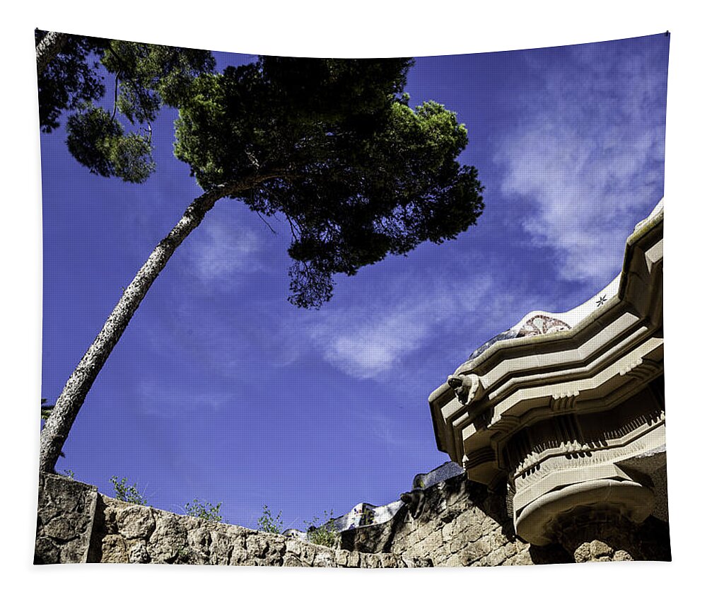 Parc Guell Tapestry featuring the photograph At Parc Guell in Barcelona - Spain by Madeline Ellis