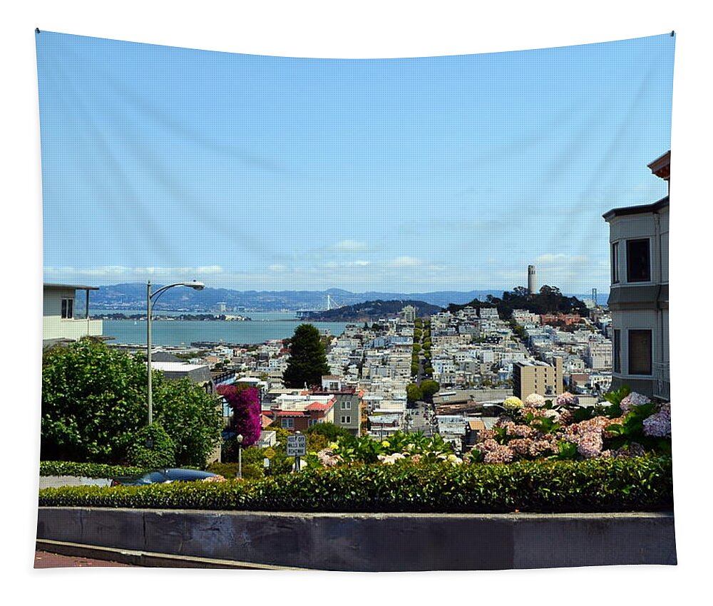 Lombard Street Tapestry featuring the photograph At the Top - Lombard Street by Michelle Calkins