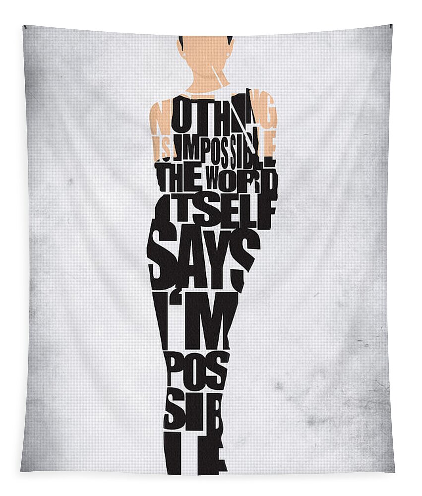 Audrey Hepburn Tapestry featuring the digital art Audrey Hepburn Typography Poster by Inspirowl Design