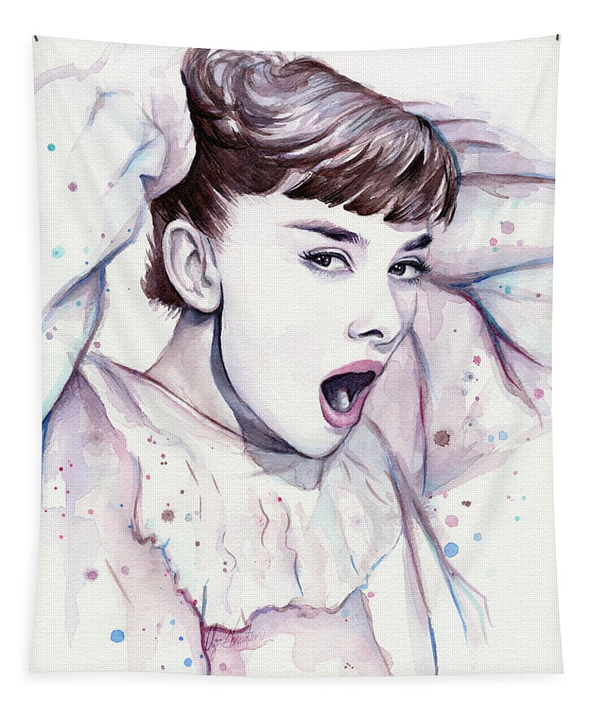 Audrey Tapestry featuring the painting Audrey - Purple Scream by Olga Shvartsur