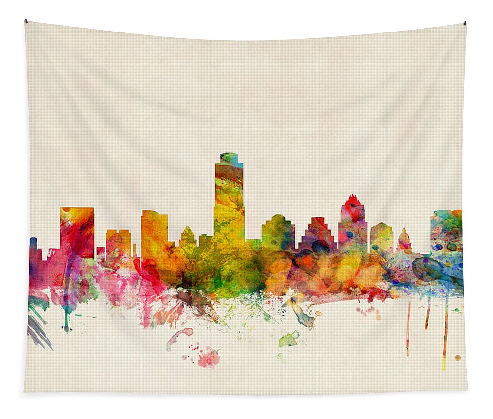 Watercolour Tapestry featuring the digital art Austin Texas Skyline by Michael Tompsett