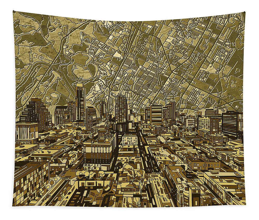 Austin Tapestry featuring the painting Austin Texas Vintage Panorama by Bekim M