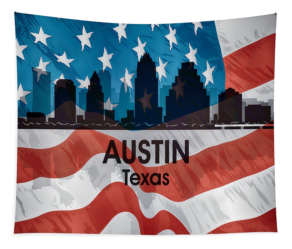 Austin Texas Tapestry featuring the mixed media Austin TX American Flag Squared by Angelina Tamez