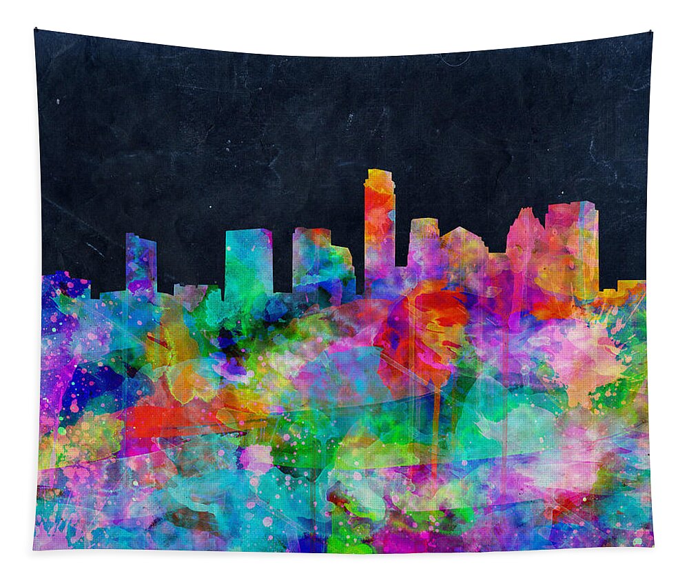 Austin Texas Tapestry featuring the painting Austin Watercolor Panorama by Bekim M