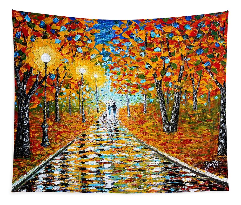 Impressionism Autumn Tapestry featuring the painting Autumn Beauty original palette knife painting by Georgeta Blanaru