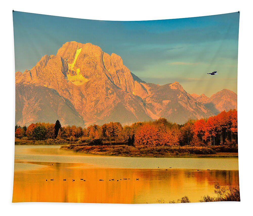 Oxbow Bend Tapestry featuring the photograph Autumn Dawn at Oxbow Bend by Greg Norrell