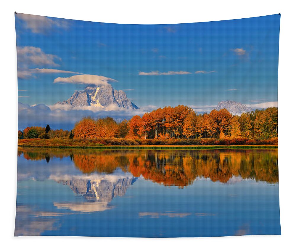 Oxbow Bend Tapestry featuring the photograph Autumn Foliage at the Oxbow by Greg Norrell