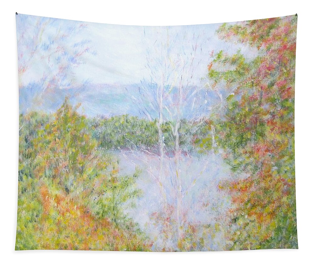 Impressionism Tapestry featuring the painting Autumn By the Lake in New Hampshire by Glenda Crigger