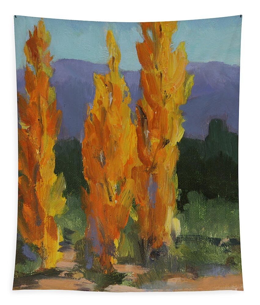 Rocky Mountains Tapestry featuring the painting Walking the Wash In Sante Fe by Maria Hunt