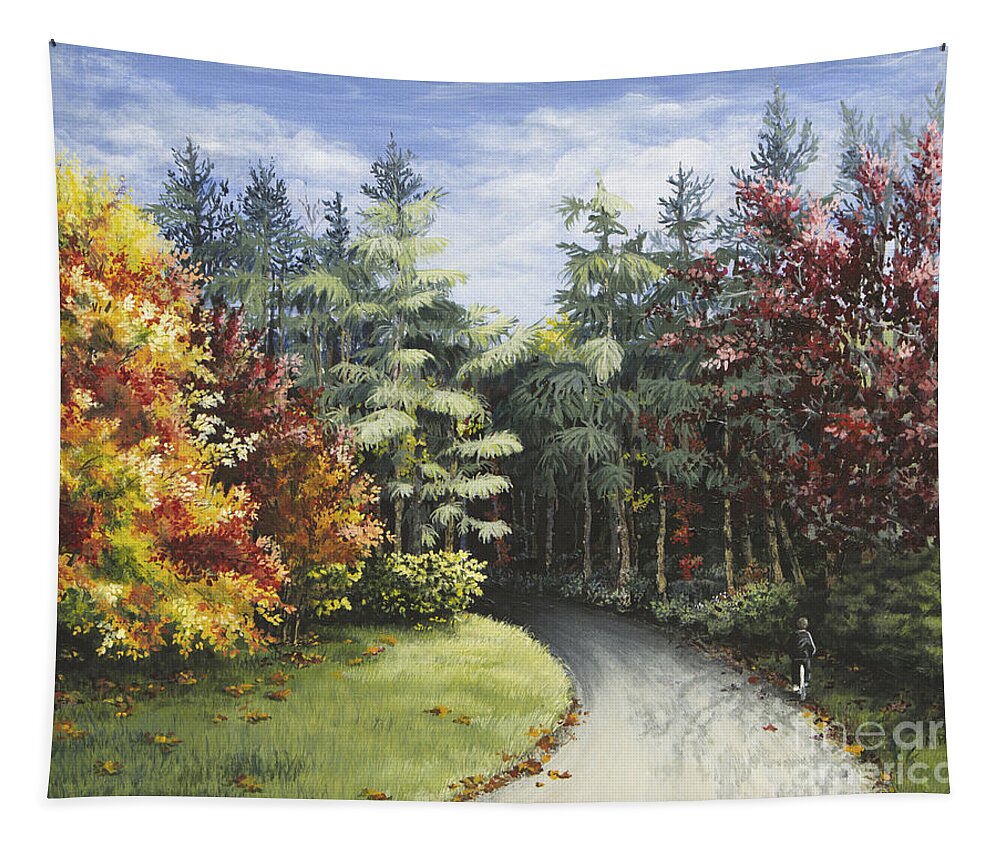 Autumn Tapestry featuring the painting Autumn in the Arboretum by Mary Palmer