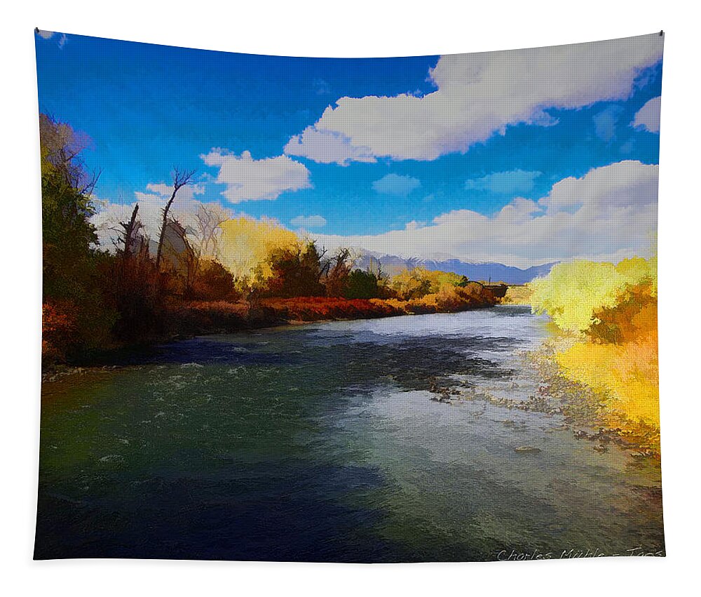 Santa Tapestry featuring the digital art Autumn on the Arkansas by Charles Muhle