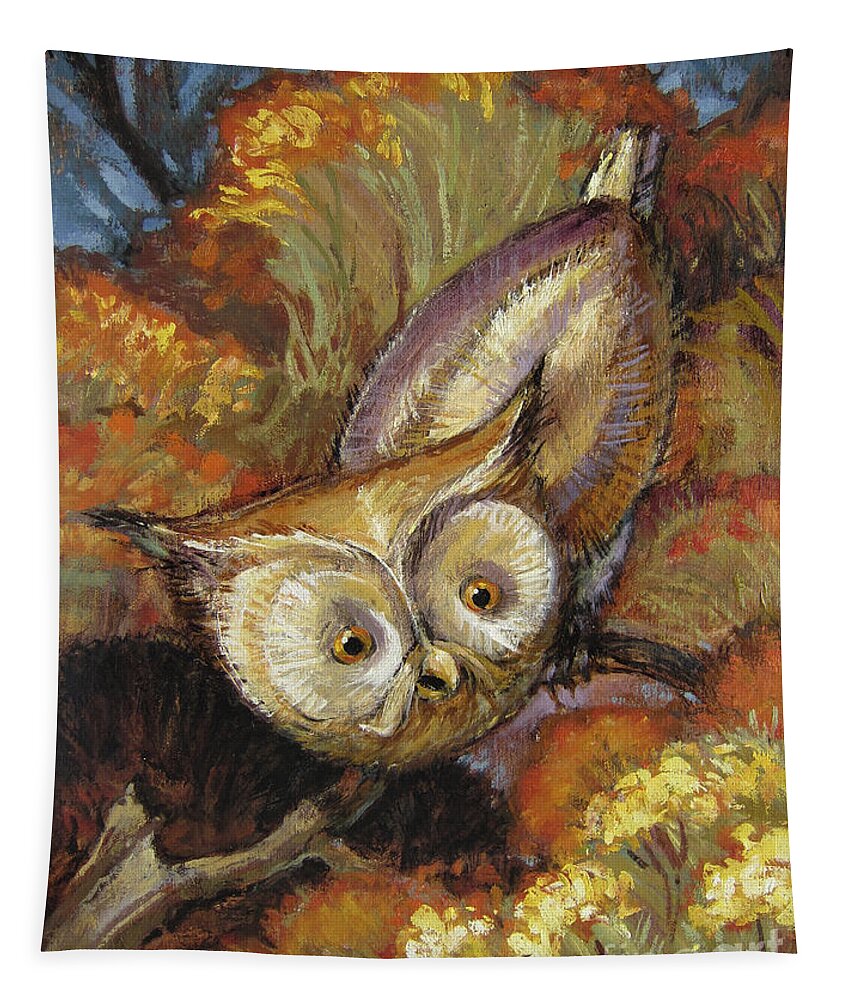 Autumn Tapestry featuring the painting Autumn Owl by Randy Wollenmann