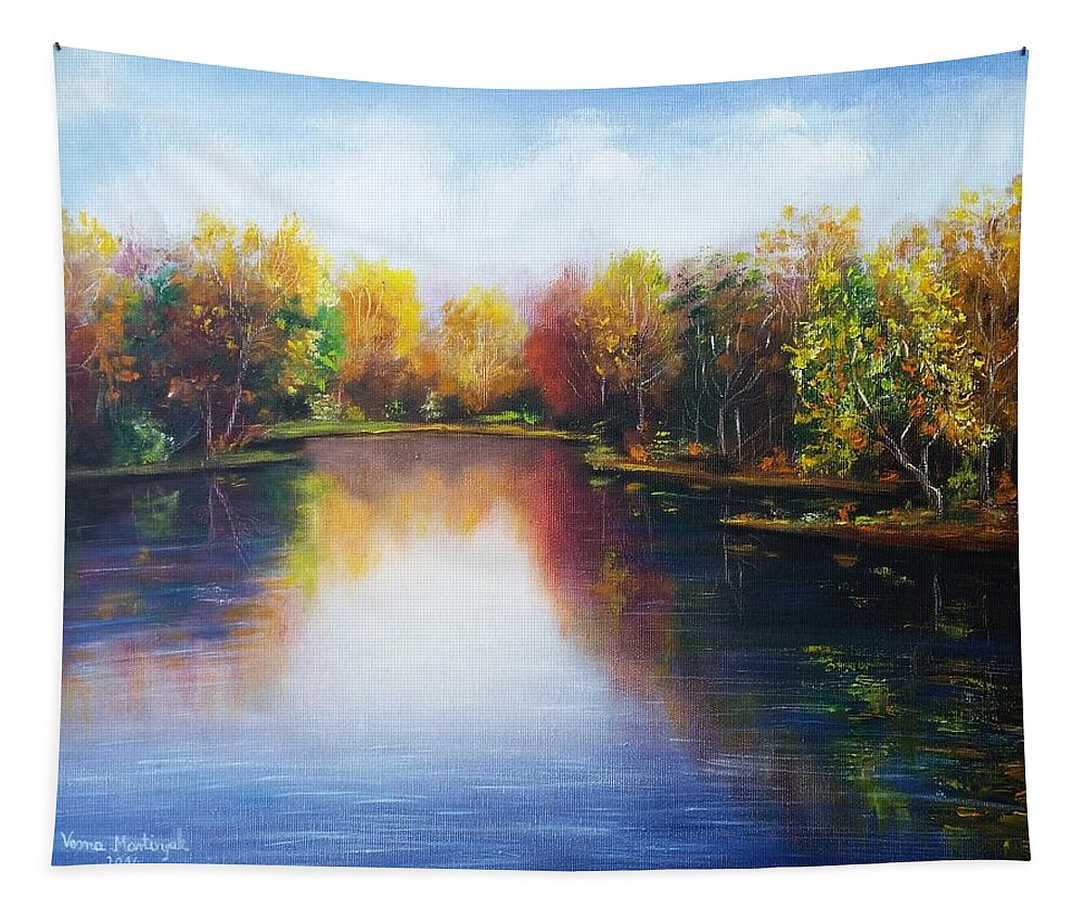 Autumn Tapestry featuring the painting Autumn reflections by Vesna Martinjak