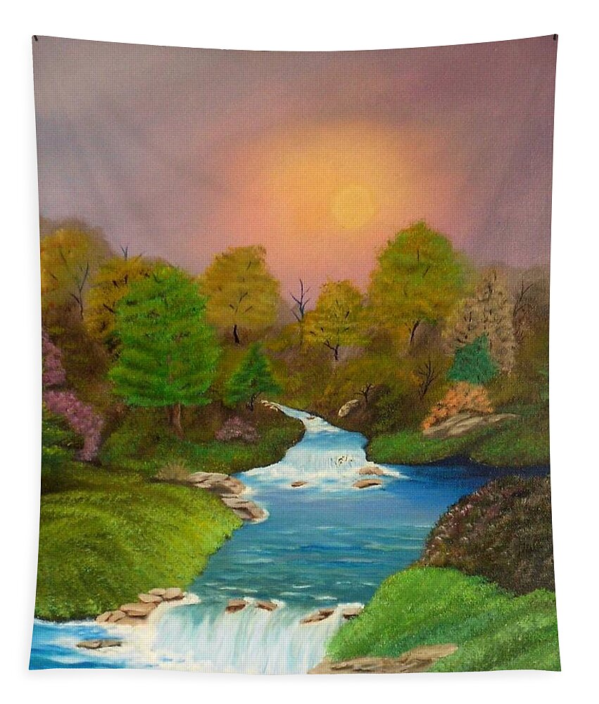 Landscape Tapestry featuring the painting Autumn Retreat by Sheri Keith