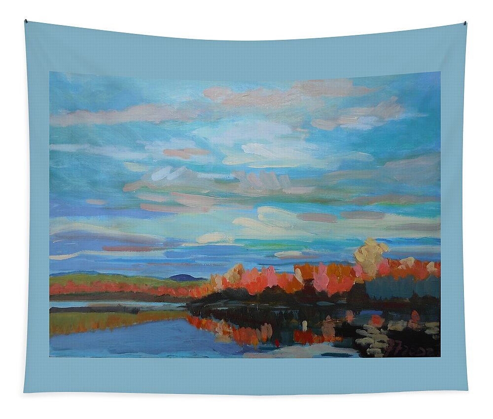 Landscape Tapestry featuring the painting Autumn Sunrise by Francine Frank
