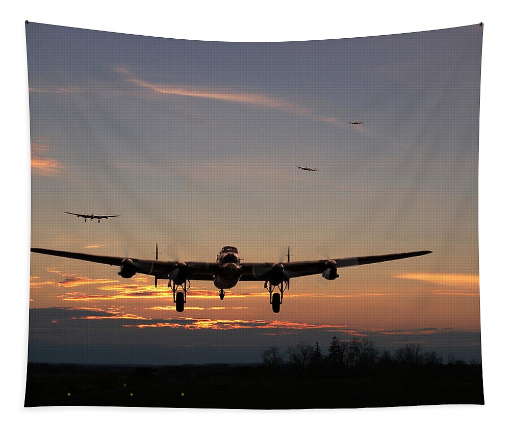Aircraft Tapestry featuring the digital art Avro Lancaster - Dawn Return by Pat Speirs