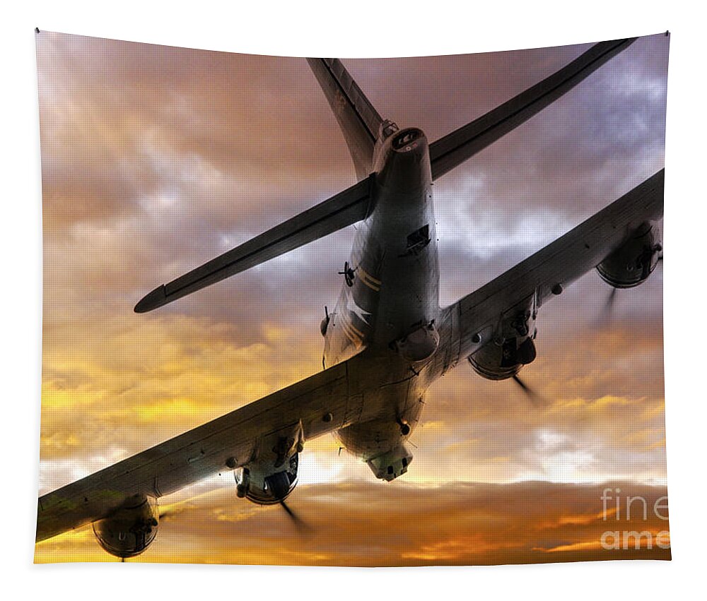 B17 Flying Fortress Tapestry featuring the digital art B17 Fire In The Sky by Airpower Art