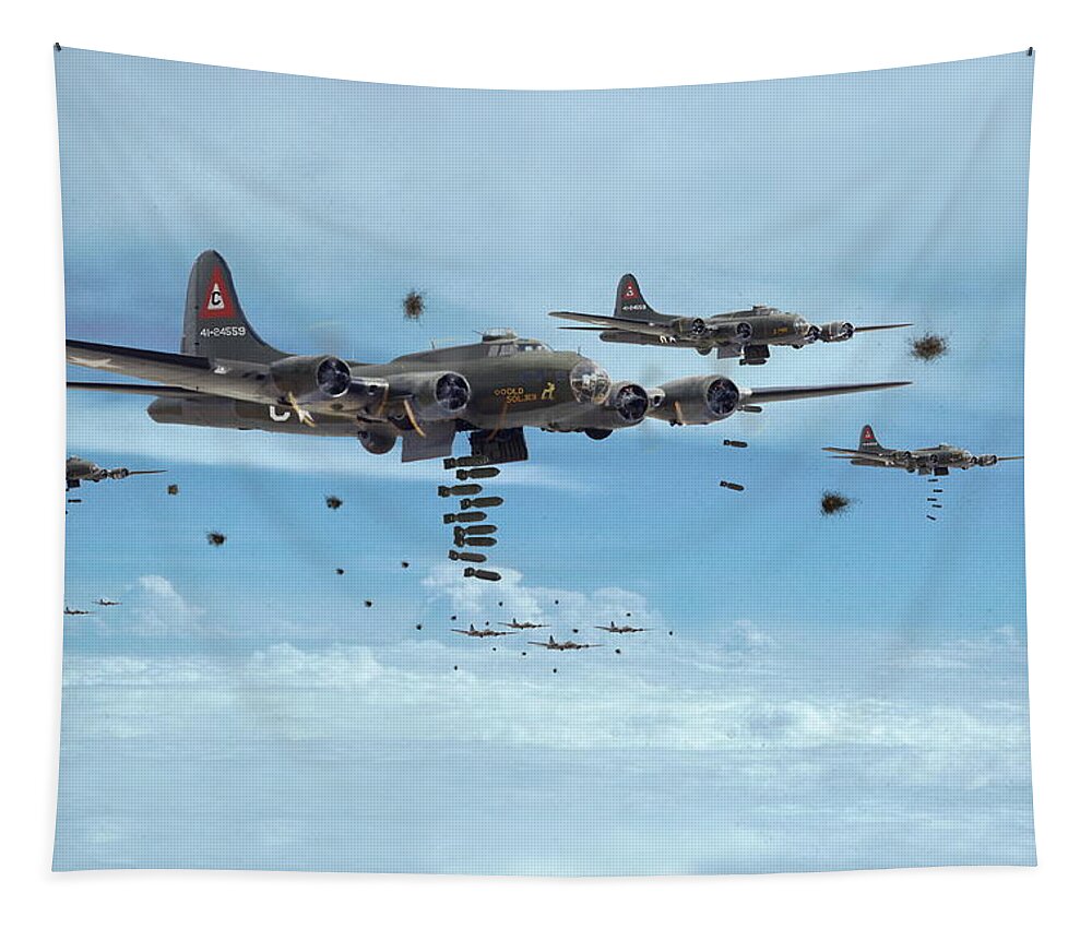Aircraft Tapestry featuring the photograph B17 - Mighty 8th Arrives by Pat Speirs