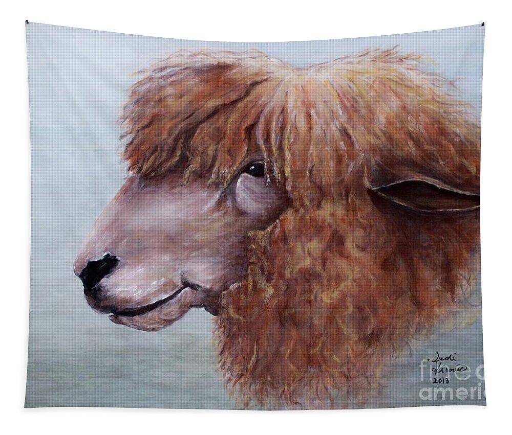 Sheep Tapestry featuring the painting Bad Hair Day by Judy Kirouac