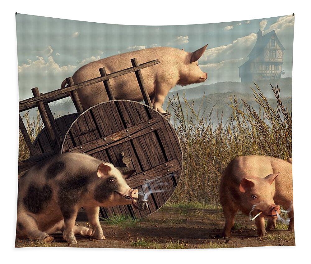 Pig Art Tapestry featuring the digital art Bad Pigs by Daniel Eskridge