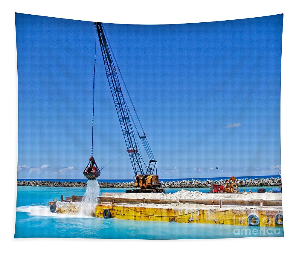 Port Tapestry featuring the photograph Bahamas Dredging Seascape by Gary Keesler