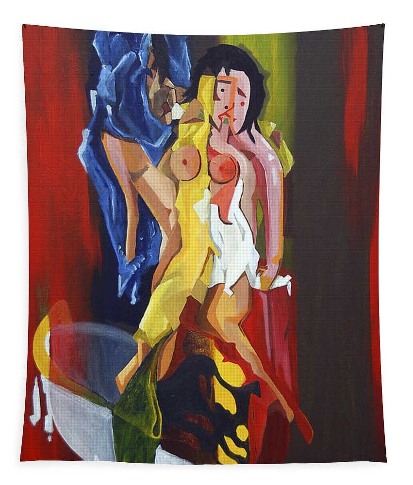 Young Lovers Tapestry featuring the painting Jeunes Amoureux Se Baignant by James Lavott