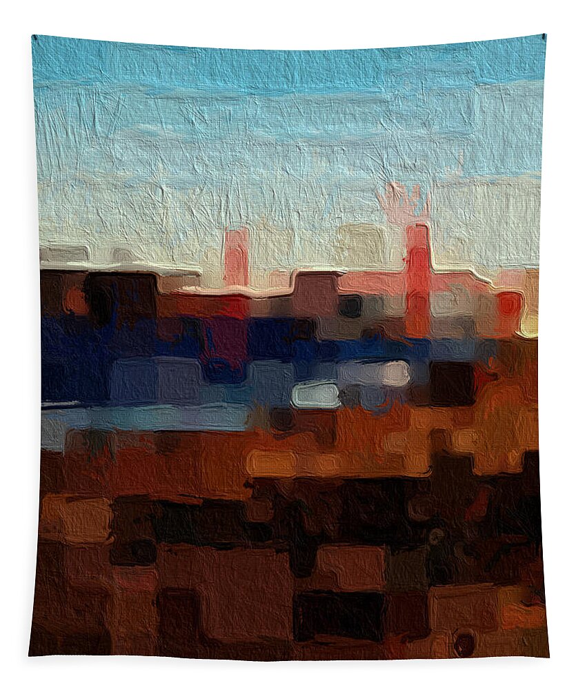 Abstract Art Tapestry featuring the painting Baker Beach by Linda Woods