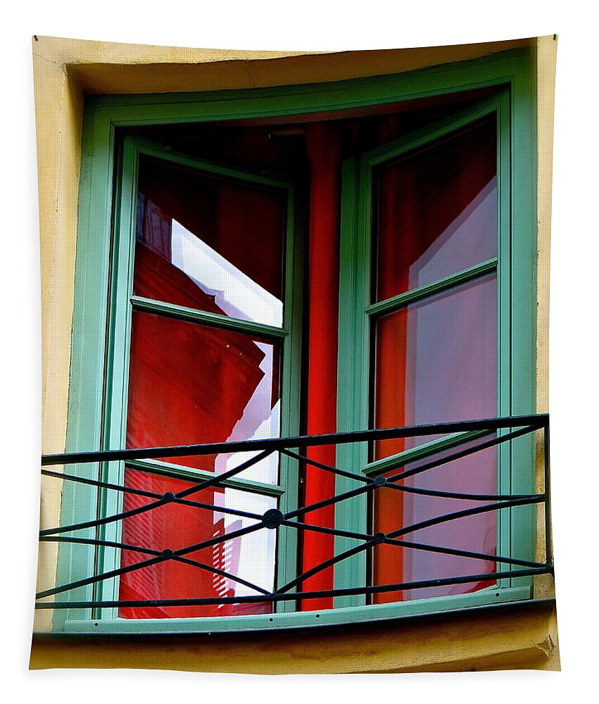 Balcony Tapestry featuring the photograph Balcony In Red by Ira Shander