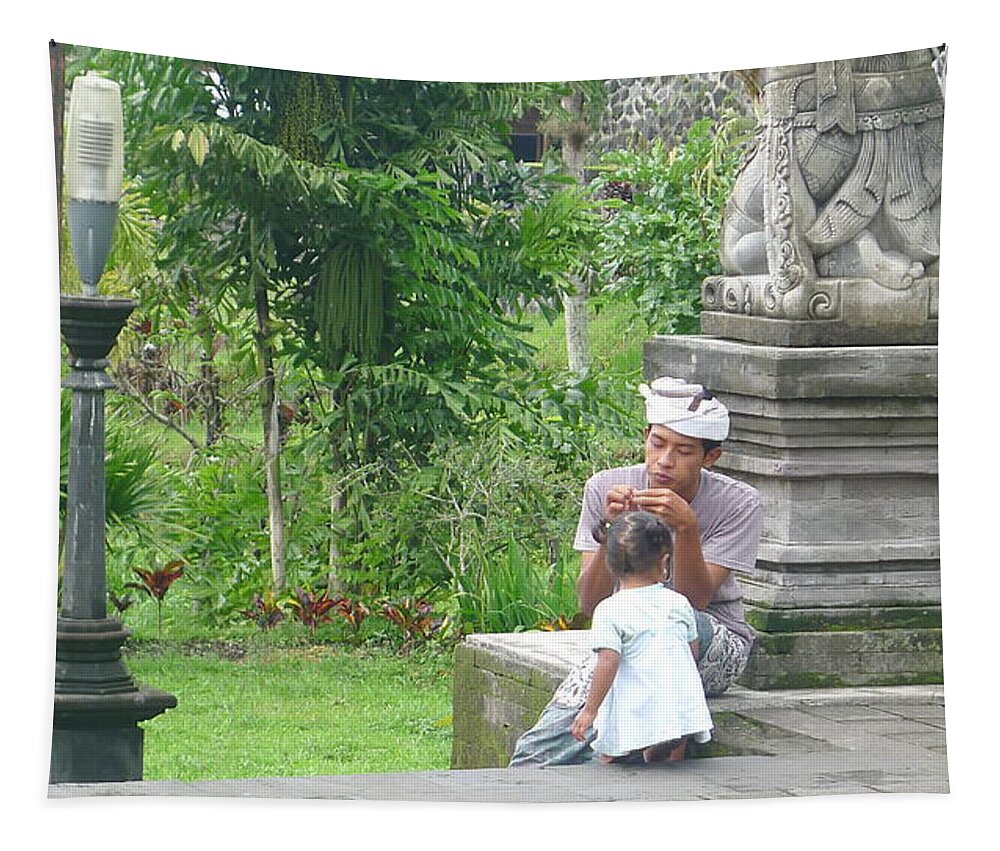  Tapestry featuring the photograph Bali - Father and Daughter by Nora Boghossian