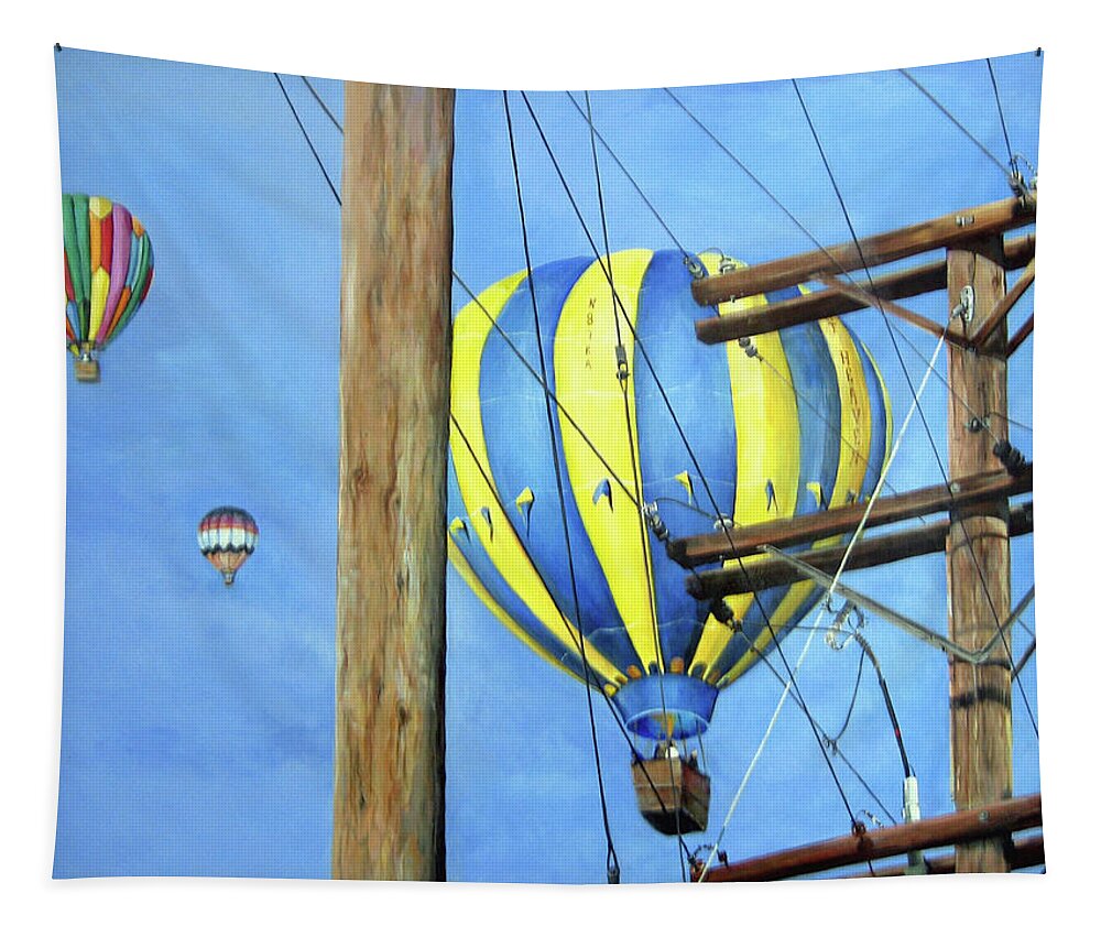 Sky Tapestry featuring the painting Balloon Race by Donna Tucker