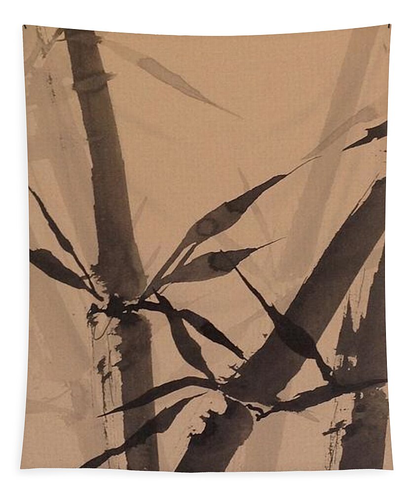 Sumi-e Tapestry featuring the painting Bamboo Study #1 on Tagboard by Robin Miller-Bookhout