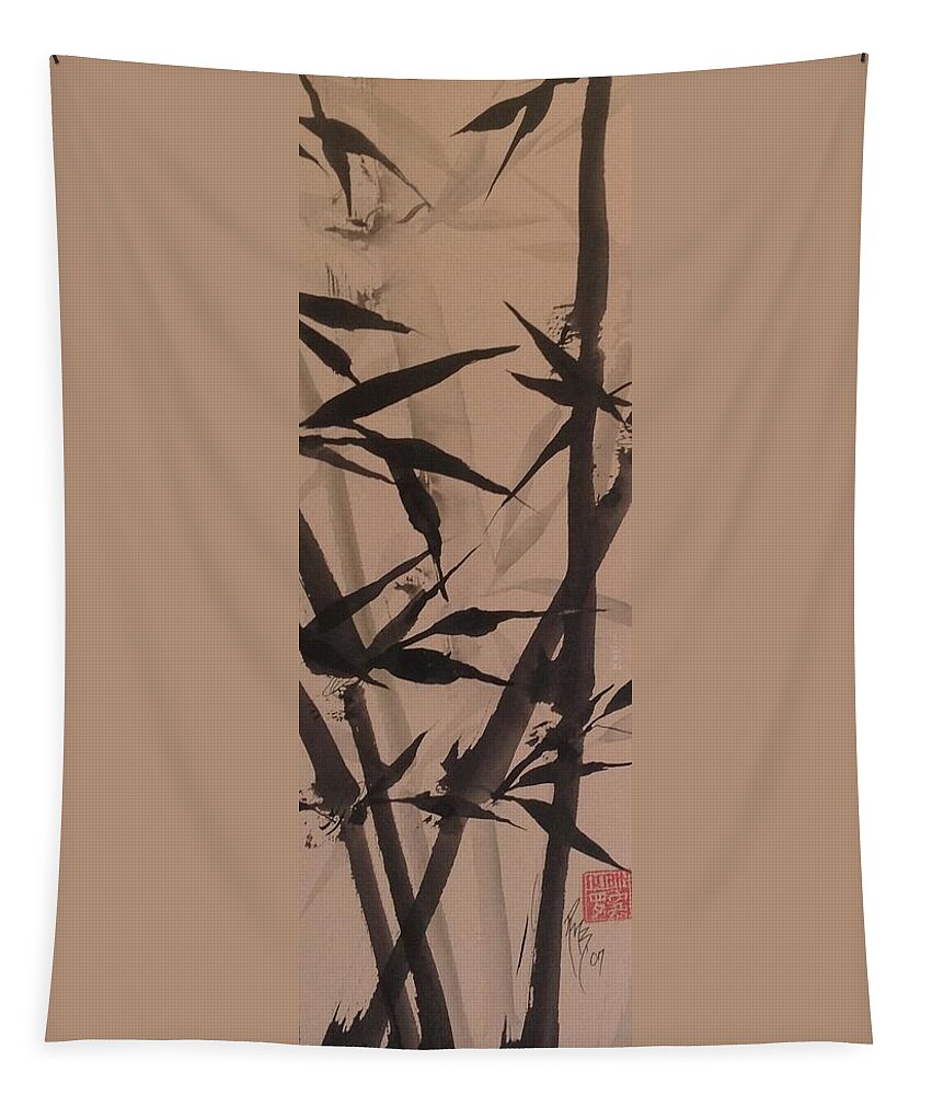 India Ink Tapestry featuring the painting Bamboo Study #2 on Tagboard by Robin Miller-Bookhout